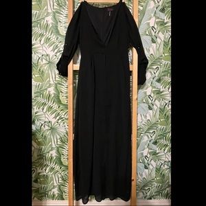 Black V Neck Chiffon Maxi Jumper